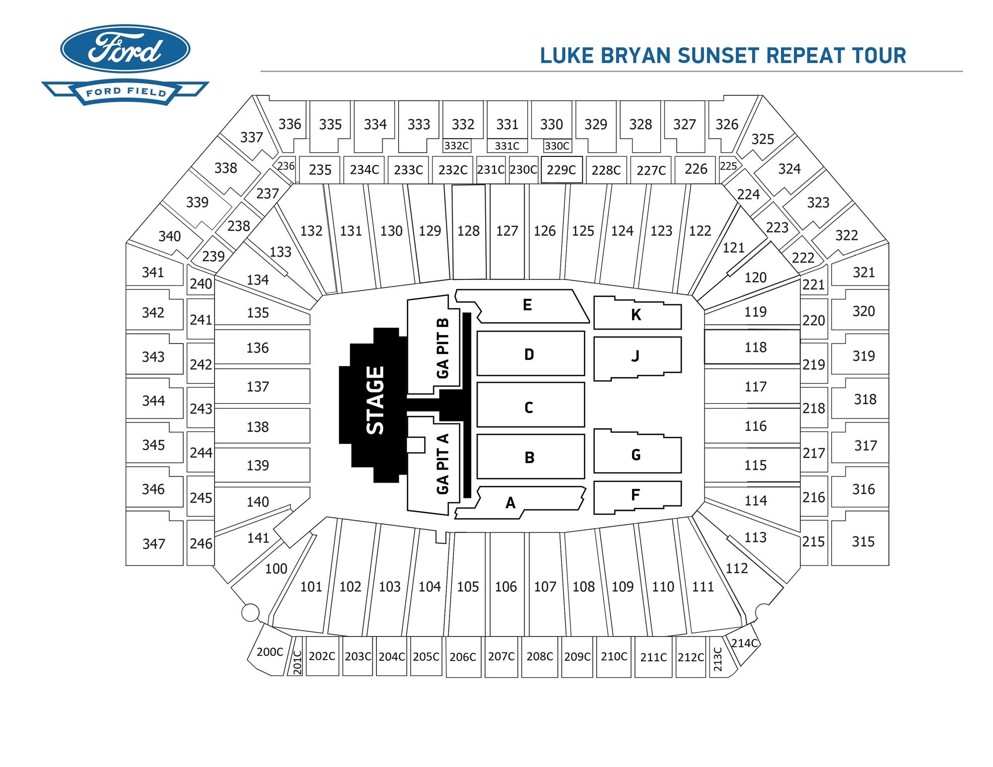 Ford Field Seating Chart For Luke Bryan